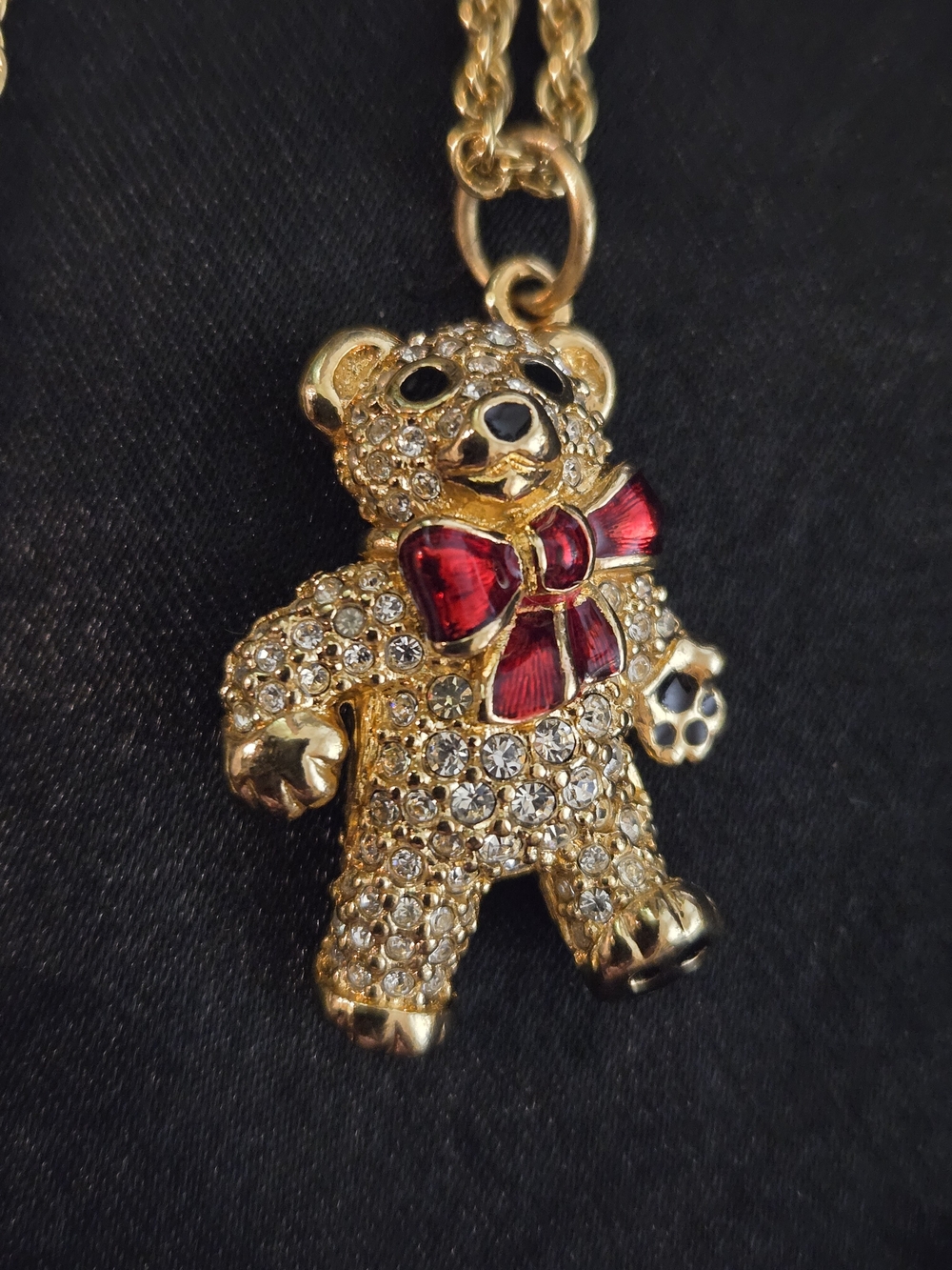 SWAROVSKI Crystal Teddy Bear Pendant Necklace with Red Bow 🌟NWT🌟